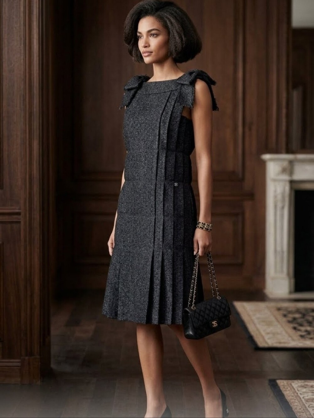 Chanel Silk Blend Black Pleated Dress Size 34 Elegant Quiet Luxury NWT